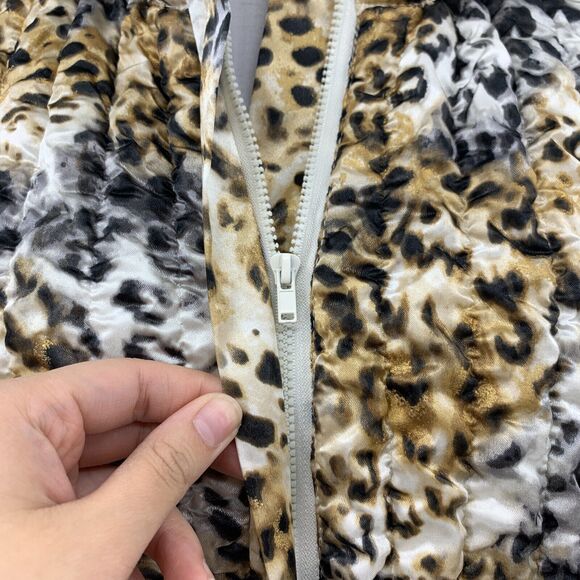 Ruby Rd Satin Crinkle Jacket Womens Plus 1X Leopard Print Zip Up Mock Neck Lined - Picture 4 of 13